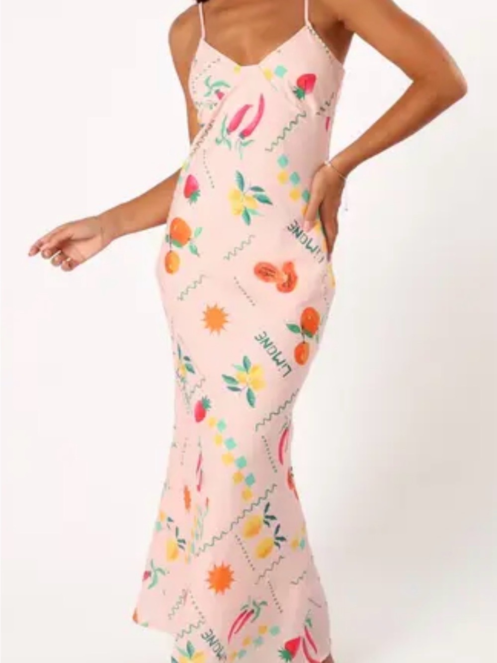 Petal & Pup Pink Fruit-Print Slip Maxi Dress